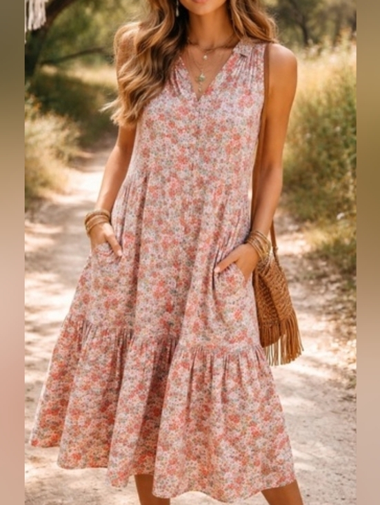NATURAL LIFE Dresses & Skirts - NATURAL LIFE Floral Maxi Dress in Peach and Cream